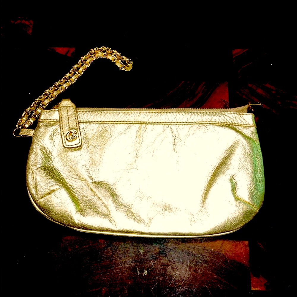 Vintage Carmen Steffens wristlet purse gold leather Y2K